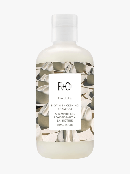 R+Co Dallas Biotin Thickening Shampoo in branded component on a light gray background