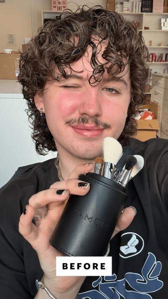 Allure beauty closet associate Edward Horgan before using the Sigma Beauty Essential Travel Brush Set