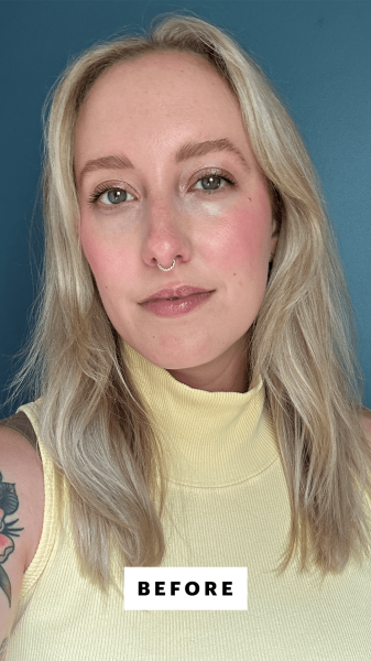 Selfie of Kara McGrath before applying the Living Proof Full Volume  RootLifting Spray