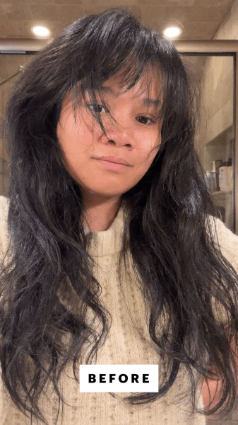 Senior editor Jesa Marie Calaor before applying the Harklinikken Balancing Shampoo and Daily Conditioner